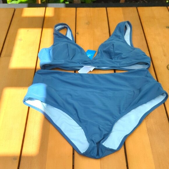 Cupshe Ruched V-Neck Bralette & Banded High Waist Bikini Set - Size XL NWT - Picture 2 of 6